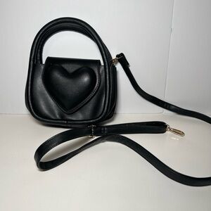 Black Mini Heart Purse Crossbody Top Handle Small Bag Repair Needed